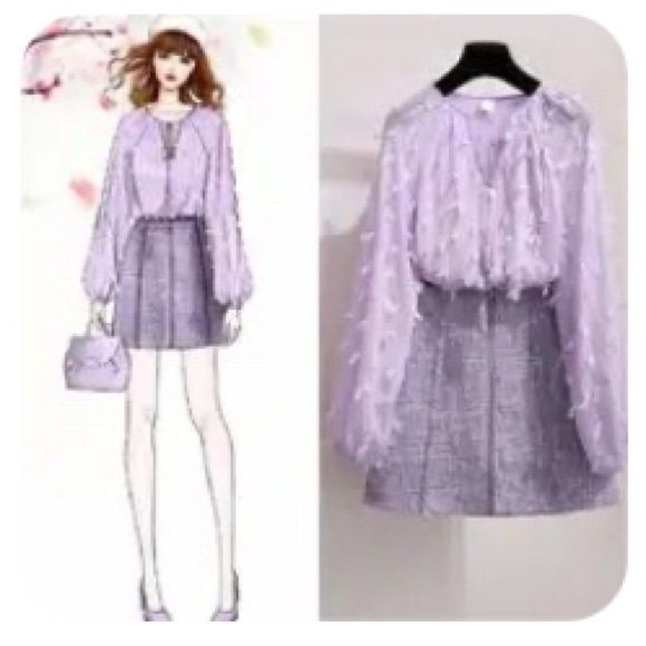 Purple set. office blouse and skirt S size. - Picture 1 of 8